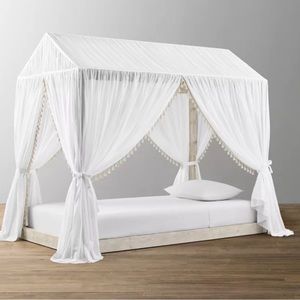 RESTORATION HARDWARE COLE HOUSE PLATFORM BED - TASSEL VOILE CANOPY - NATURAL